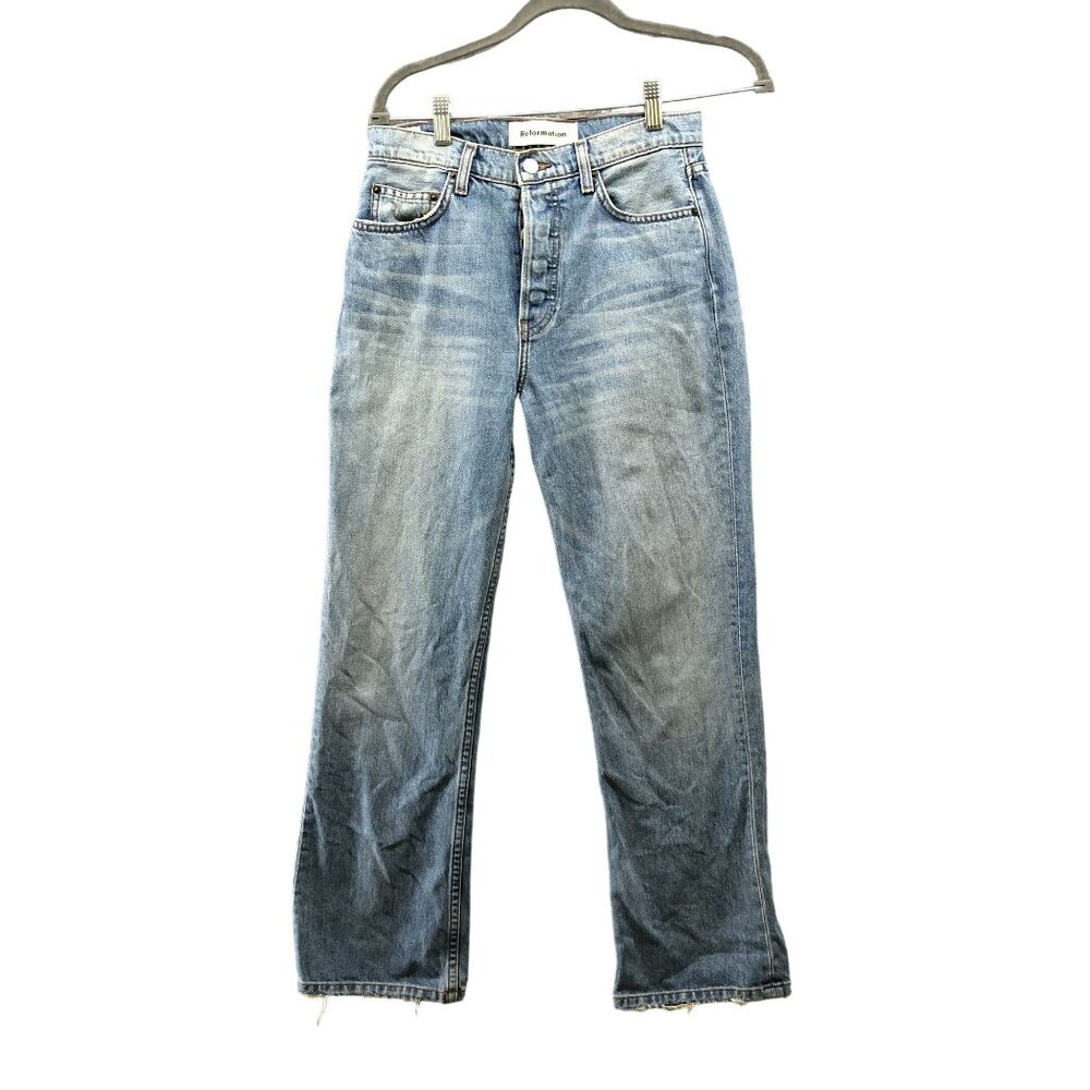 Reformation Jordi Kick Flare Jean In Arches Womens Size 26 Blue Rigid Button Fly